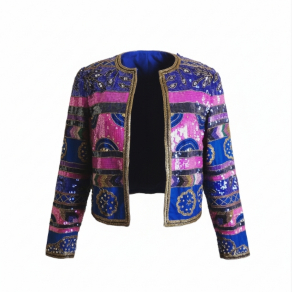 PAPËLL BOUTIQUE EVENING Women's Multicolor Embellished Blazer Size Small - Picture 3 of 10